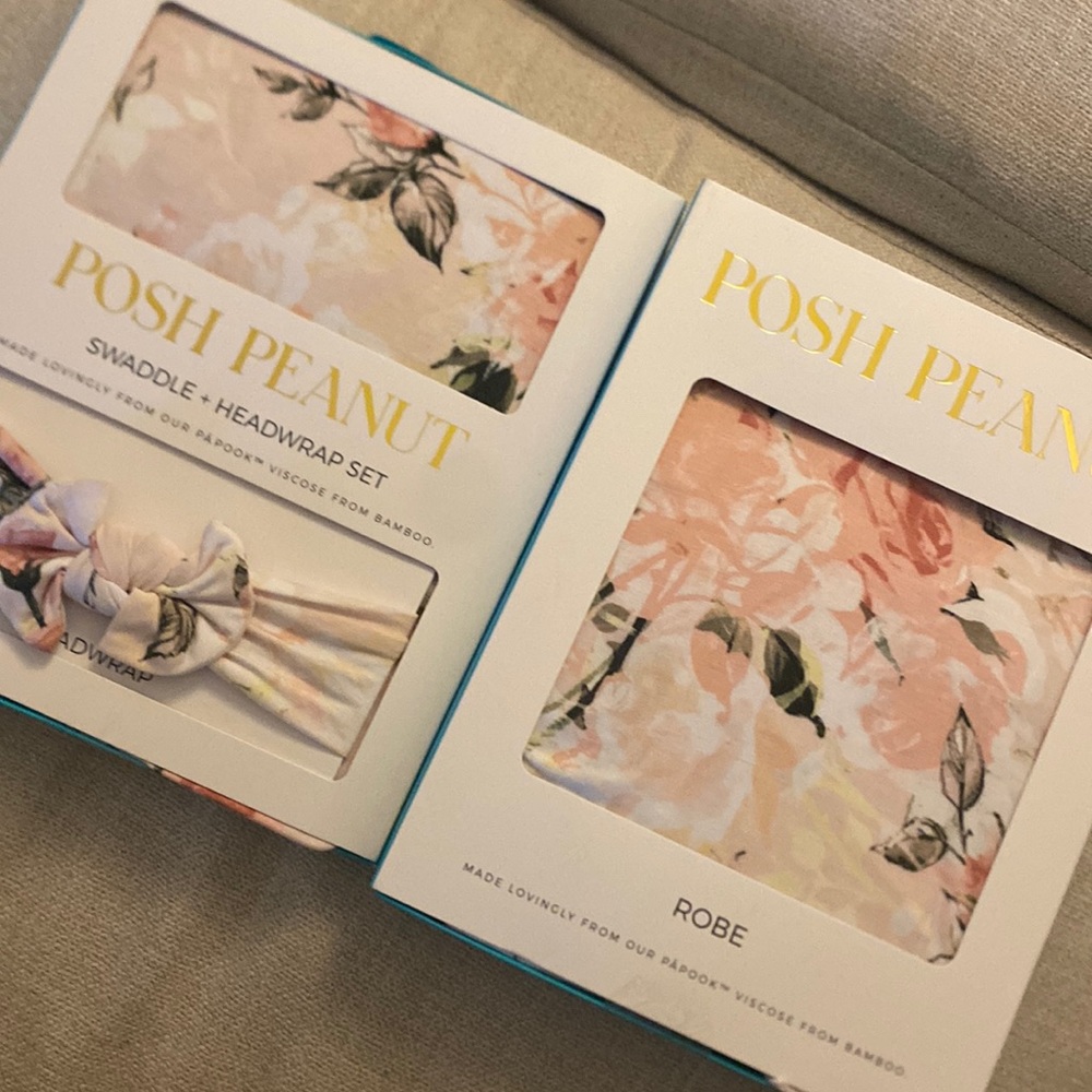 Posh peanut robe and swaddle + head wrap set